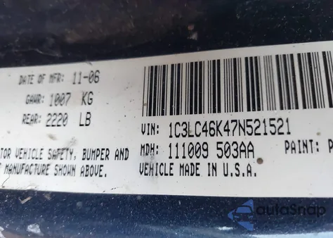 2007 Chrysler Sebring z USA, uszkodzony, nr VIN 1C3LC46K47N521521